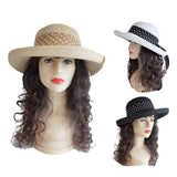 Summer Floppy Straw Hat Women Ladies Wide Brim Beach Hat Sun Foldable Cap - Buckles.Biz