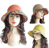 Sun Hat Wide Brim UV Protection Women Summer Floral Foldable Bucket Hats - Buckles.Biz