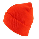 Toque Hat Orange Neon Beanie Cap Plain Knit Ski Hats Cuff Winter - Buckles.Biz