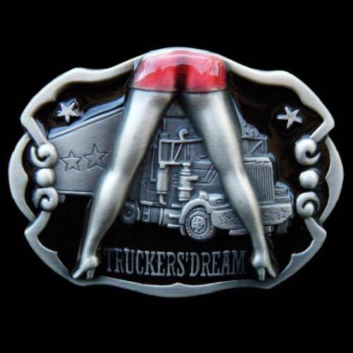 Trucker's Dream Belt Buckle Trucks 18 Wheeler Stop Belts & Buckles - Buckles.Biz