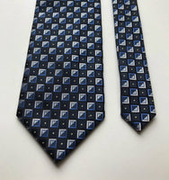 Vintage Giorgio Brutini Men's Tie Necktie Hand Made Silver Blue Geometric - Buckles BIZZ