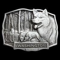 Washington State Wolf Wild Lone Wolves Animal Trails Belt Buckle Buckles - Buckles.Biz