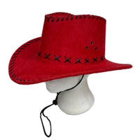 Western Cowboy Hat Red Faux Suede Stitch Cowgirl Hats - Buckles.Biz