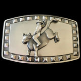 Western Cowboy Rodeo Bull Rider Rancher Studded Belt Buckle - Buckles.Biz