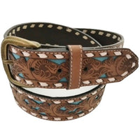 Western Snap-On Belt Mujer Turquoise Inlay Brown