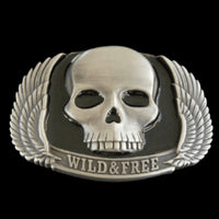 Wild And Free Skull Wings Motorcycle Rider Belt Buckle - Buckles.Biz
