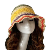 Women Crochet Paper Beach Hat Sun Colourful Summer Straw Caps Fashion Hats - Buckles.Biz