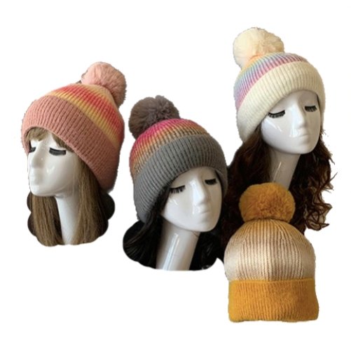 Women Fur Pom Pom Ball Knit Crochet Baggy Bobble Hat Beanie Ski Cap Winter - Buckles.Biz