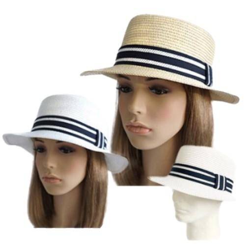 Women Natural Straw Casual Fedora Boater Sun Beach Unisex Hat Flat Top - Buckles.Biz