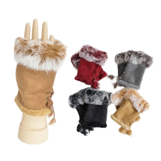 Women Winter Warmer Fingerless Gloves Faux Fur Wrist Solid Mitten - Buckles.Biz