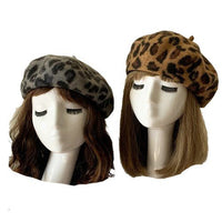 Women's Animal Pattern Print Leopard French Style Beret Beanie Hat Cap - Buckles.Biz