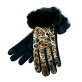 Women's Animal Print Cheetah Leopard Gloves Faux Fur Trim Winter Fall - Buckles.Biz