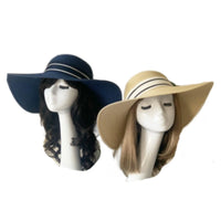 Women's Brim Straw Derby Hat Sun Floppy Wide Brim With Ribbon Folding Beach - Buckles.Biz