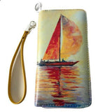 Women's Fashion Zipper Clutch Wallet Sailboat Design - Buckles.Biz