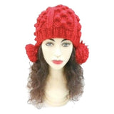 Women's Light Red Two Pom Pom Knitted Ladies Fashion Winter Ski Hat Beanie - Buckles.Biz