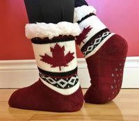 Women's Slipper Boots Indoor Fleece Faux Fur Canada Mapleleaf Winter Booties - Buckles.Biz